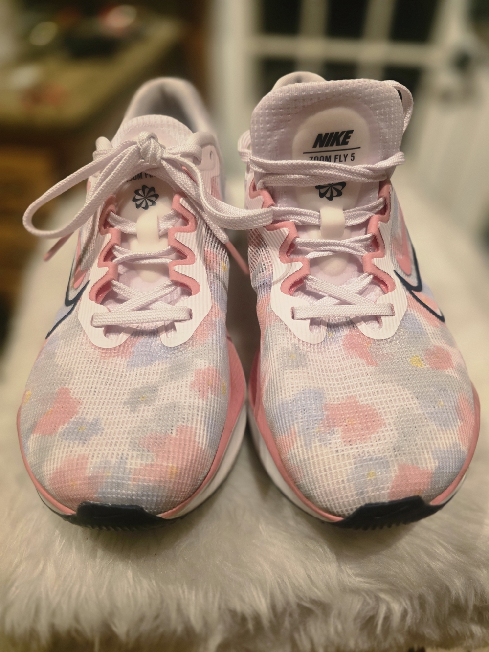 Nike Women's Pink, White and Blue Floral Zoom Fly 5 Running Shoes